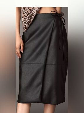 Maeve Black Faux-Leather Midi Wrap Skirt